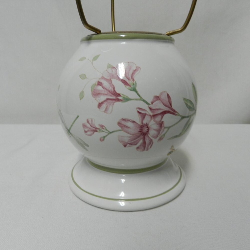 Lenox Butterfly Meadow Ceramic Candle Table Lamp Base Only 9.5 x 4.5 pink green